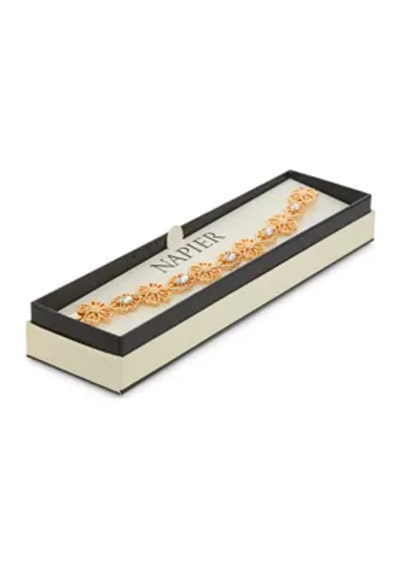 Gold Tone Crystal Flower Flex Bracelet