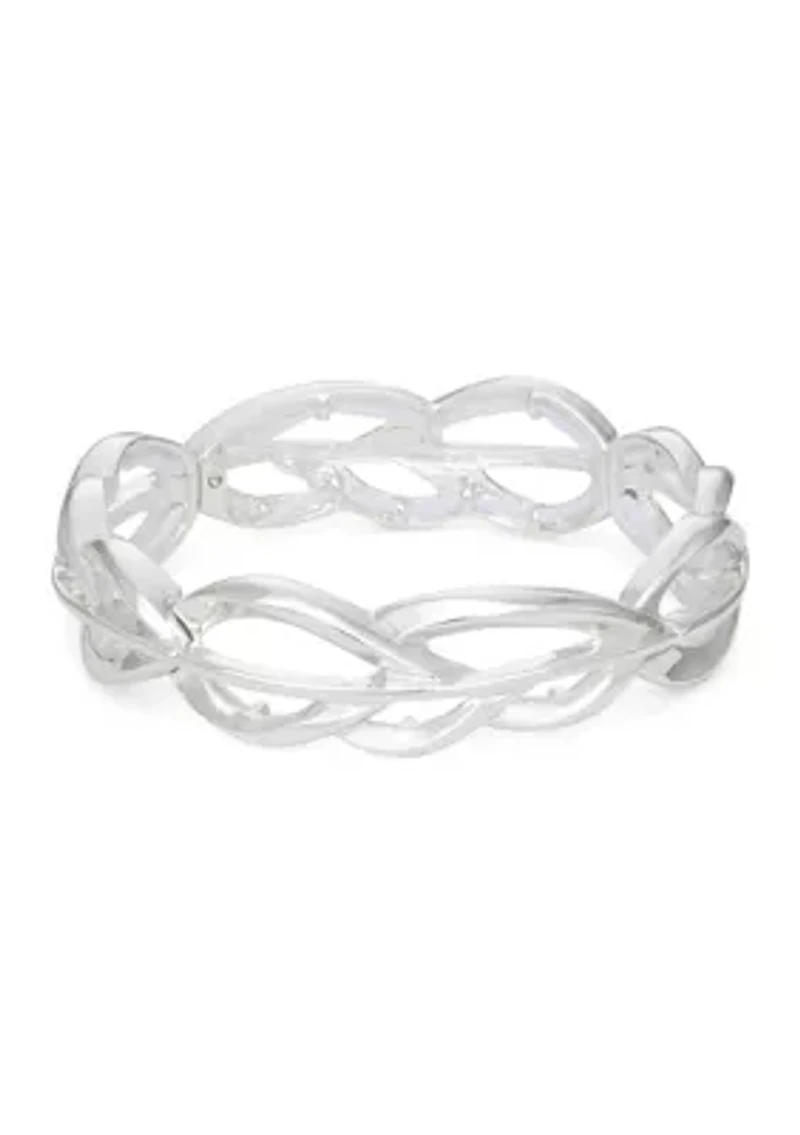 Silver Tone Leaves Stretch Bracelet