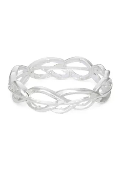 Silver Tone Leaves Stretch Bracelet