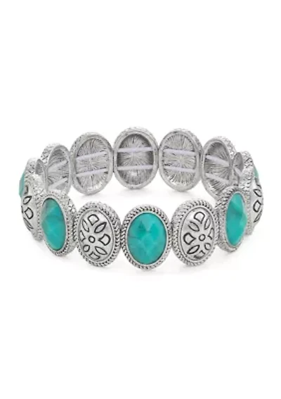 Silver Tone Turquoise Stretch Bracelet