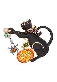 Gold Tone Cat & Pumpkin Pin 