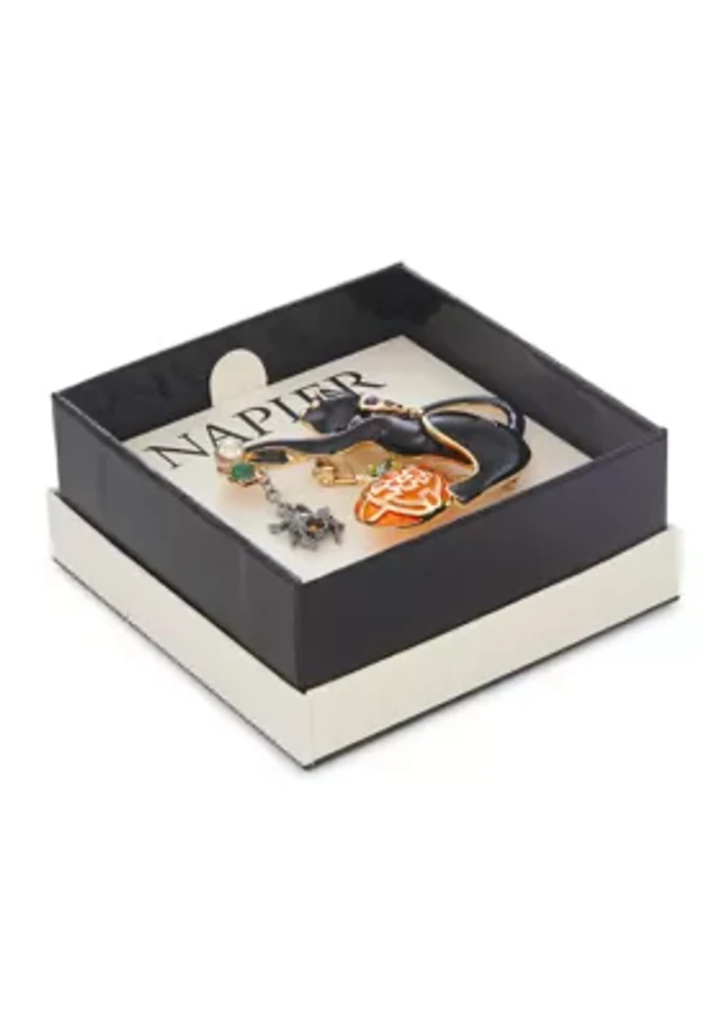 Gold Tone Cat & Pumpkin Pin 