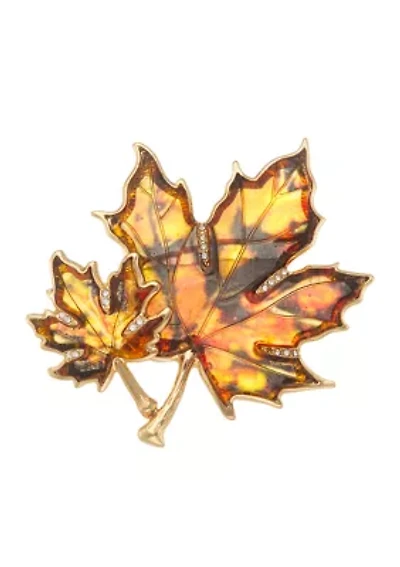 Gold Tone Brown Fall Leaf Pin