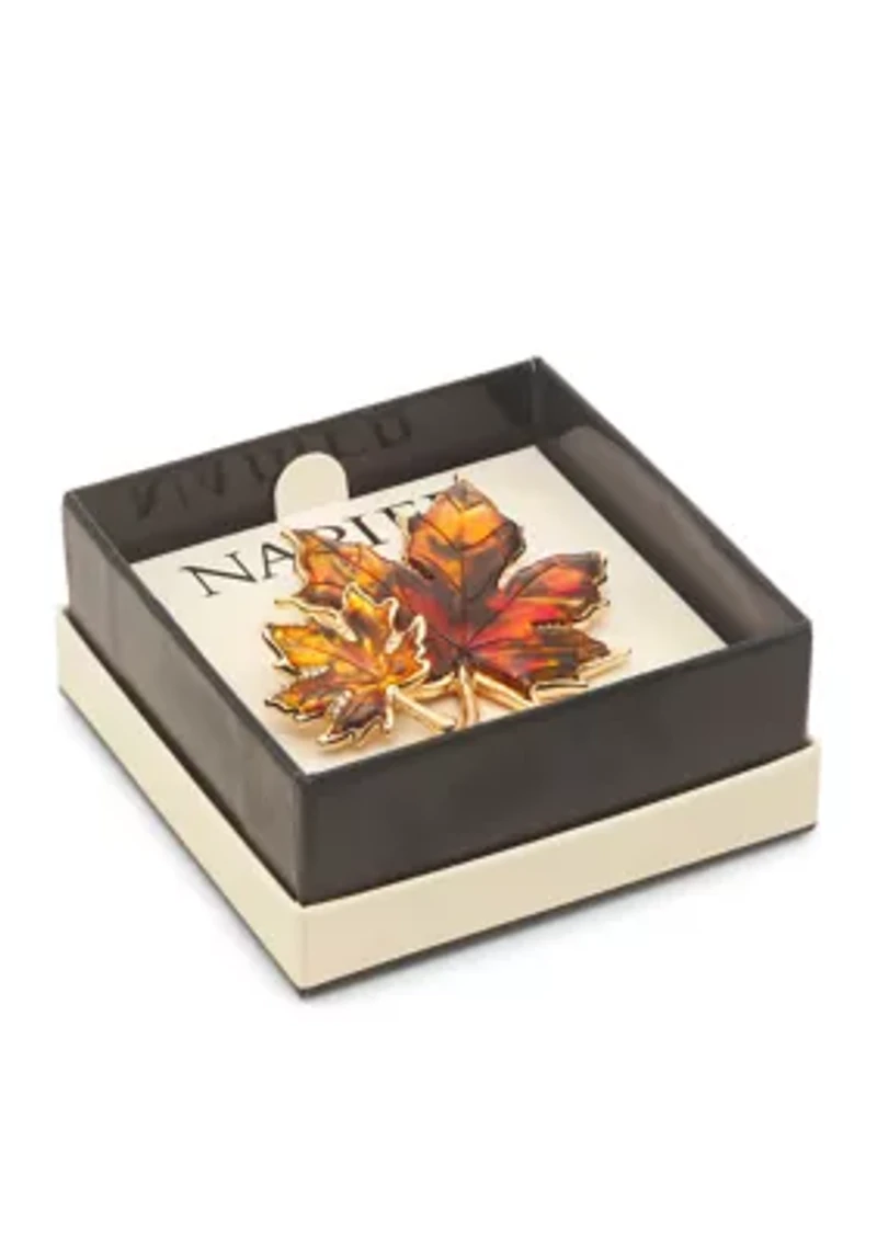 Gold Tone Brown Fall Leaf Pin