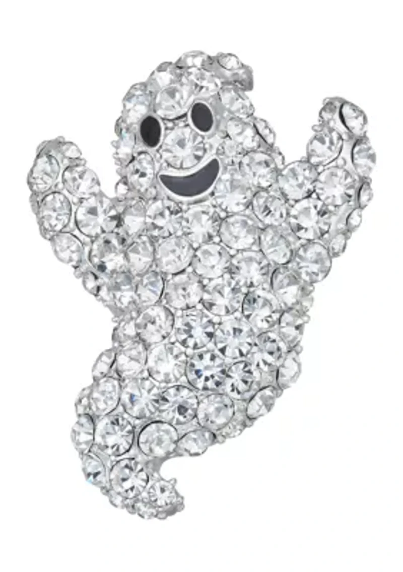 Silver Tone Crystal Ghost Pin