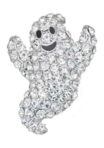 Silver Tone Crystal Ghost Pin