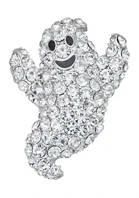 Silver Tone Crystal Ghost Pin