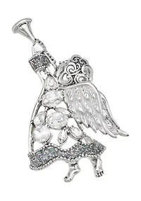 Silver-Tone Crystal Angel Pin