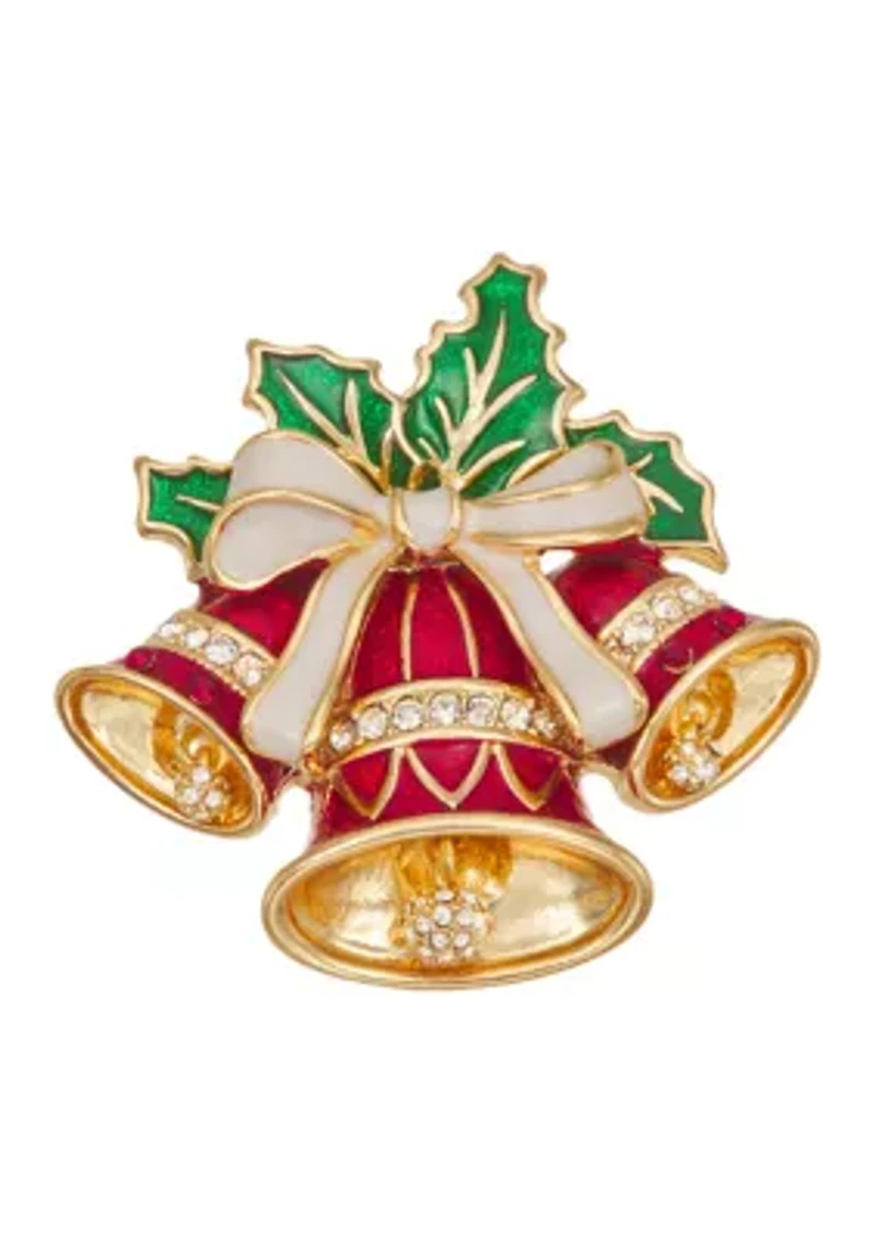 Gold Tone Red Bells Pin