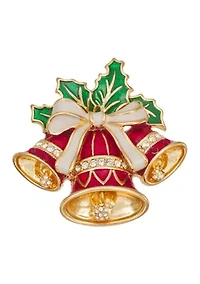Gold Tone Red Bells Pin 