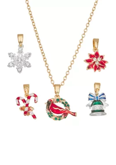 Holiday Silver Tone Charm Necklace