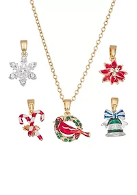 Holiday Silver Tone Charm Necklace