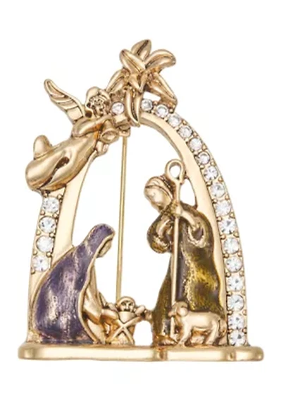 Gold Tone Purple Nativity Pin