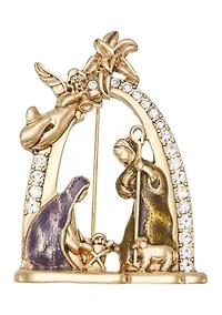 Gold Tone Purple Nativity Pin
