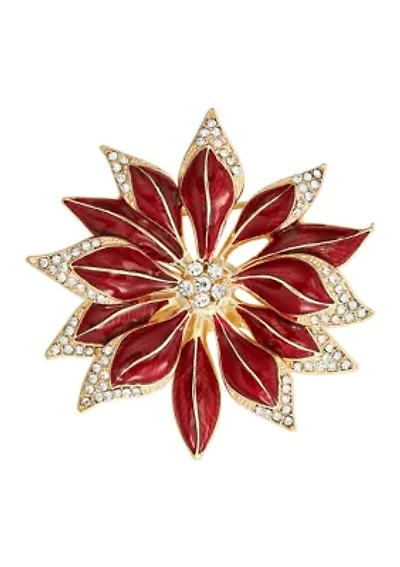 Gold Tone Red Poinsettia Pin 