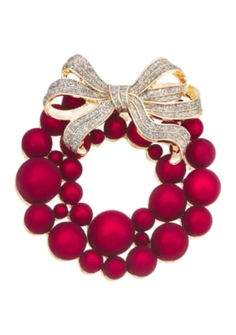 Gold Tone Red Ribbon Bow Pin 