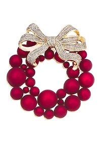 Gold Tone Red Ribbon Bow Pin 