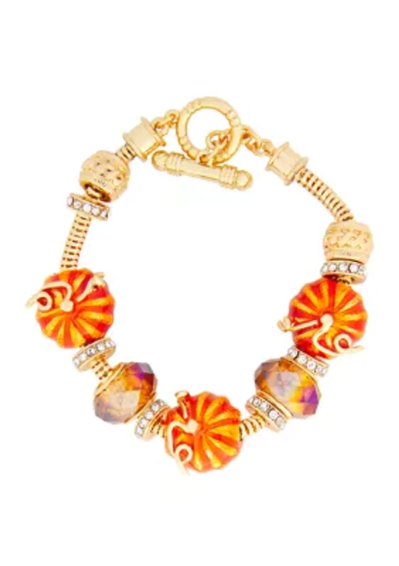 Gold Tone Orange Pumpkin Slider Bracelet