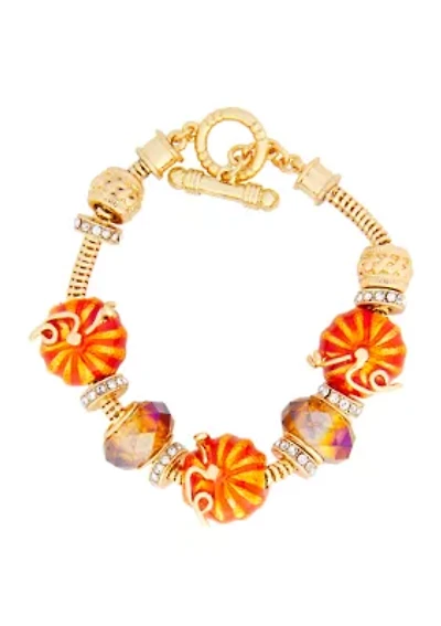 Gold Tone Orange Pumpkin Slider Bracelet