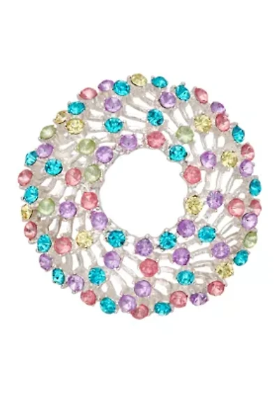 Silver Tone Color Stones Pin