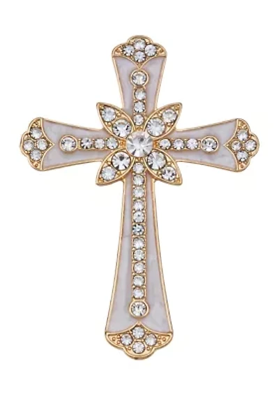 Gold-Tone Crystal Cross Pin Box