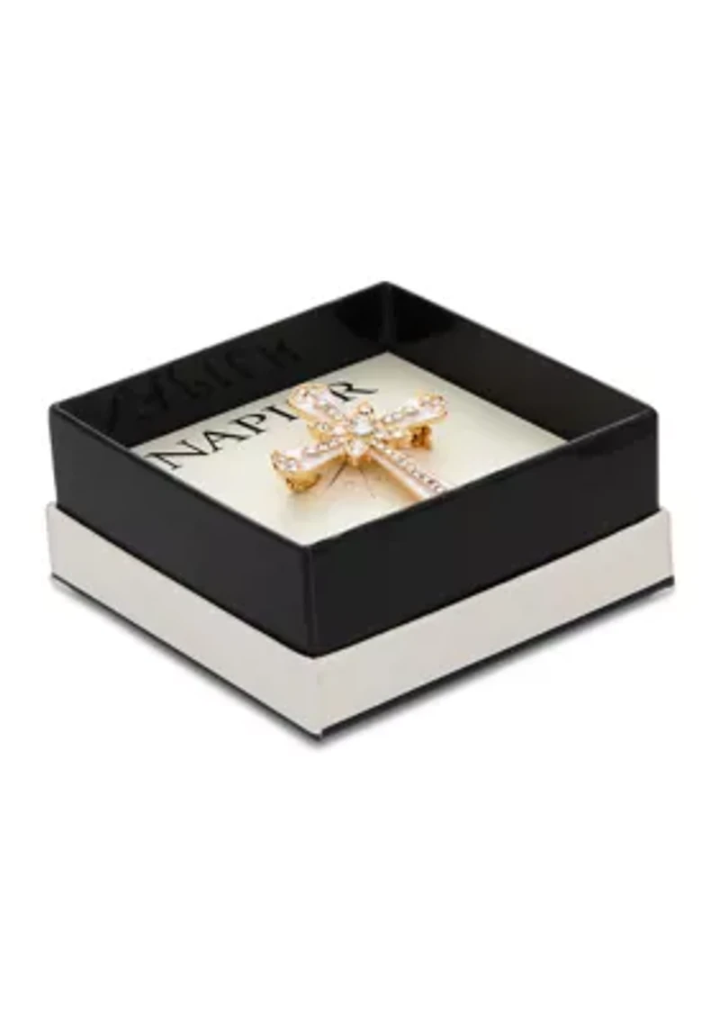 Gold-Tone Crystal Cross Pin Box