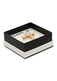 Gold-Tone Crystal Cross Pin Box