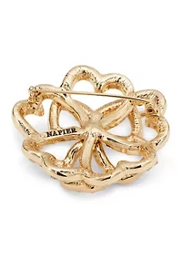 Gold Tone Crystal Flower Pin