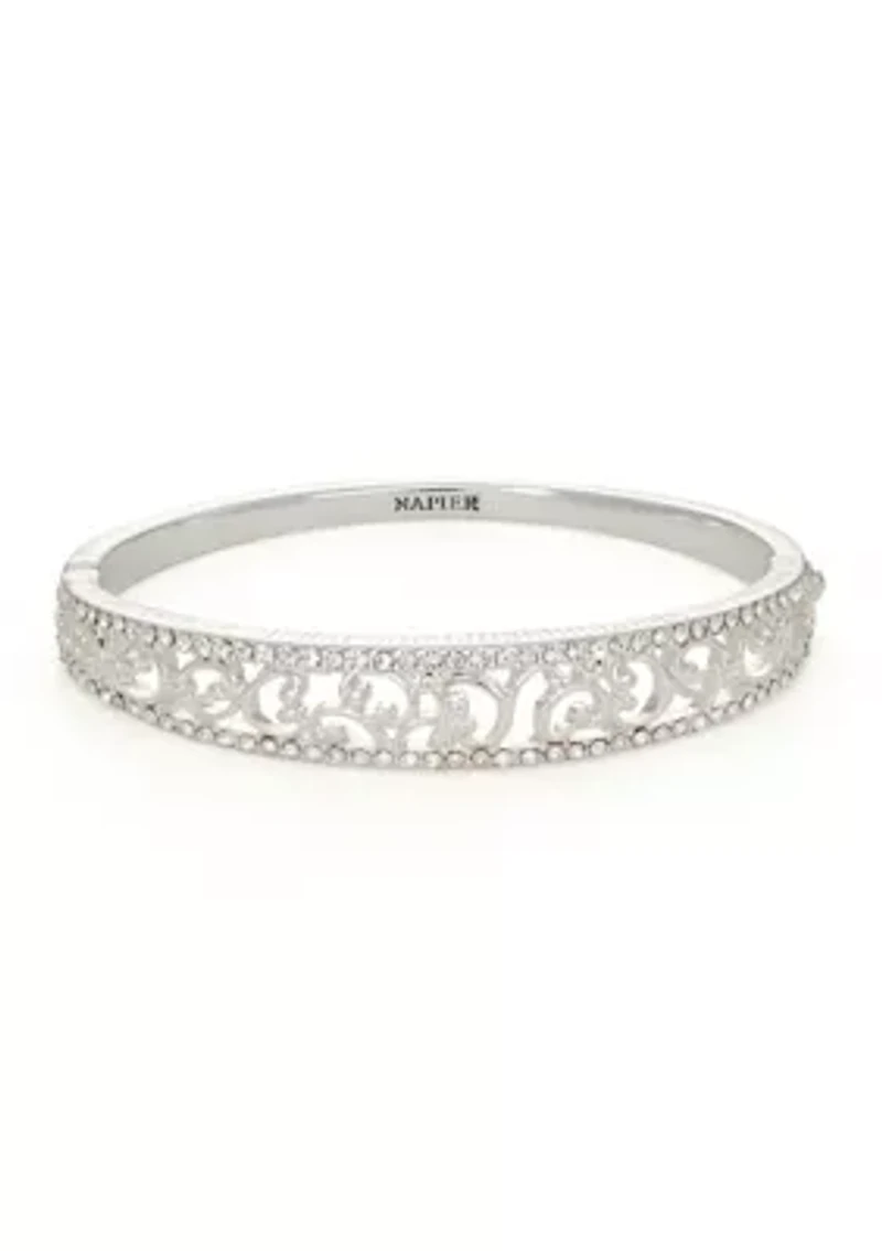 Silver Tone Hinge Filigree Bangle Bracelet
