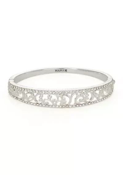 Silver Tone Hinge Filigree Bangle Bracelet