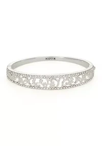 Silver Tone Hinge Filigree Bangle Bracelet