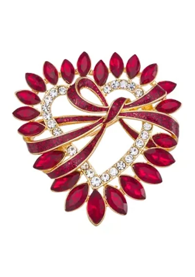 Gold Tone Red Heart Pin