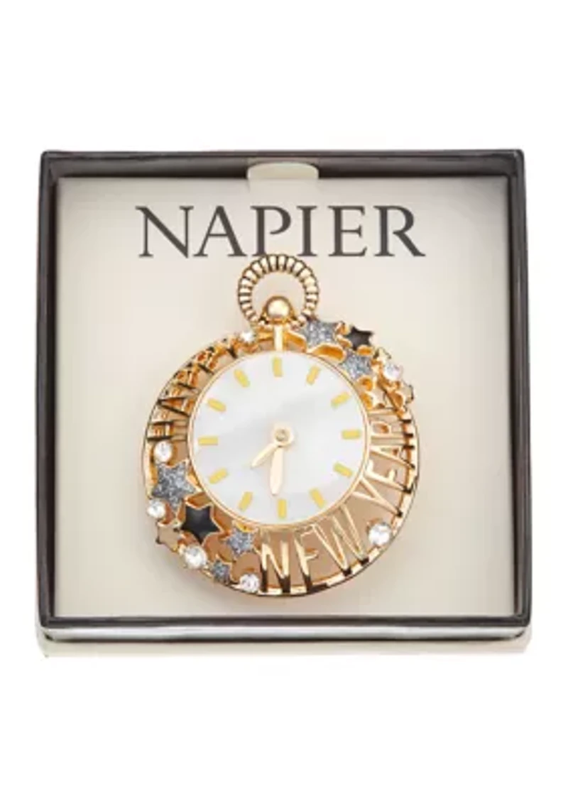 Gold Tone NYE Clock Pin