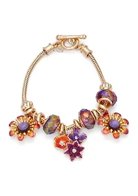  Flower Charm Gold Tone Slider Bracelet