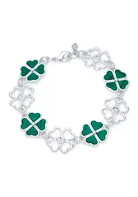 Green and Silver-Tone Clover Flex Bracelet