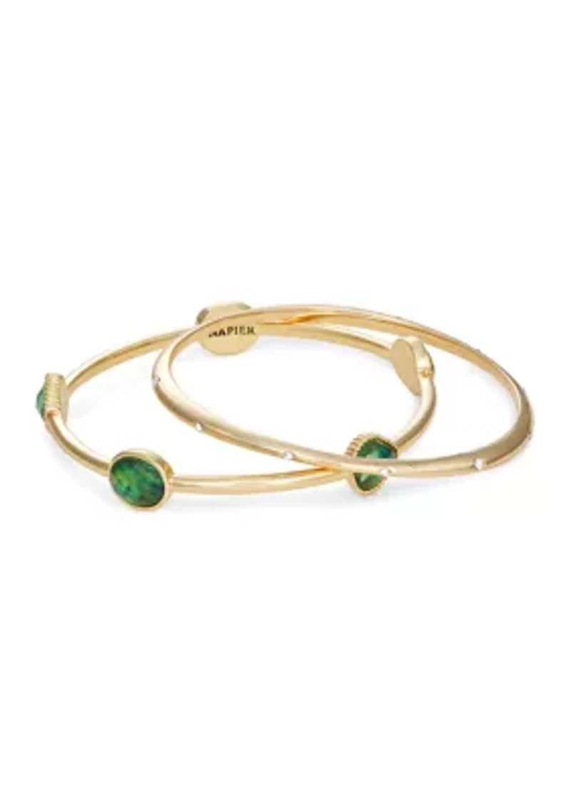 Gold Tone Green Ivy Bangle Bracelet