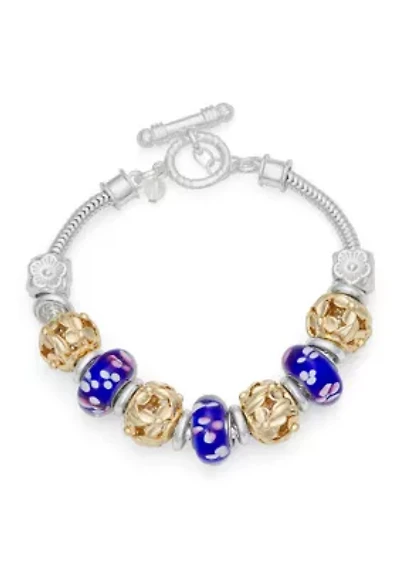 Two Tone Blue Flower Slider Bracelet 