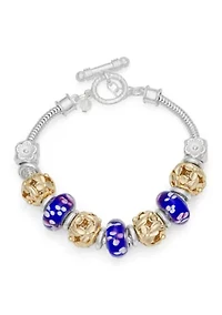 Two Tone Blue Flower Slider Bracelet 