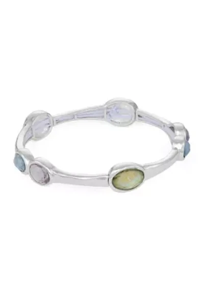 Silver Tone Ocean Abalone Stretch Bracelet