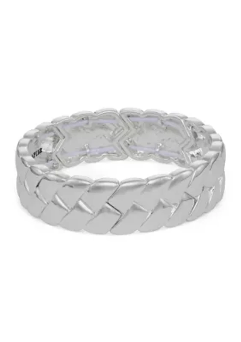 Braided Silver Tone Stretch Bangle