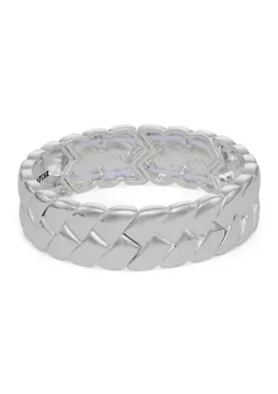 Braided Silver Tone Stretch Bangle