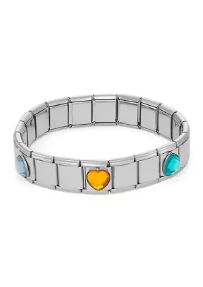 Heart Cut Out Silver Tone Stretch Bracelet