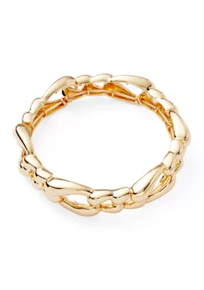 Linked Gold Tone Stretch Bracelet 
