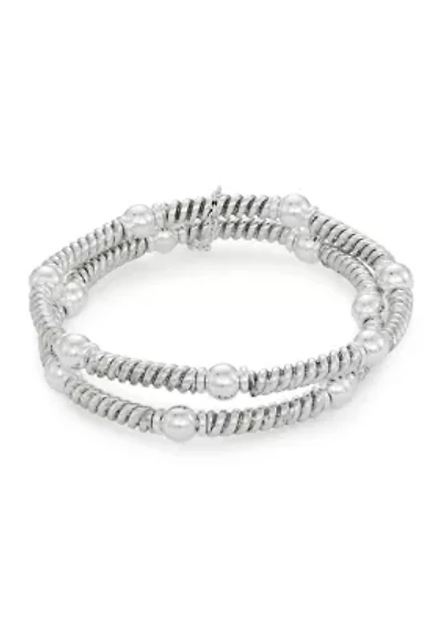 Beaded Silver Tone Stretch Bracelet Set