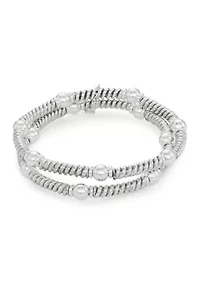 Beaded Silver Tone Stretch Bracelet Set