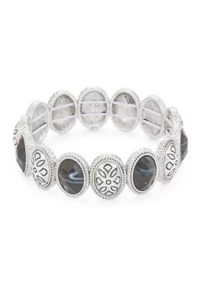 Silver Tone Western Stretch Bracelet