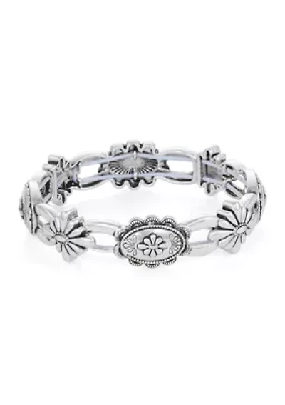 Flower Engraved Disc Stretch Bracelet