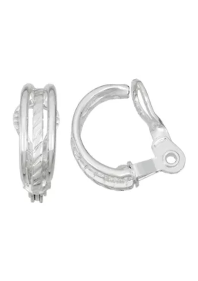 Silver Tone 21 Millimeter Sparkling C Hoop Clip Earrings