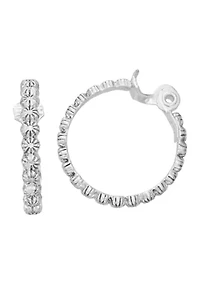 Silver Tone 24 Millimeter Textured Hoop Clip Earrings