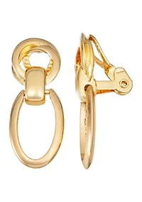 Gold Tone Hinge Double Drop Clip Earrings